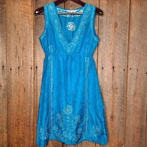 Artisan 100% Silk Fairycore Festival Turquoise Boho Dress Amano Women's Medium